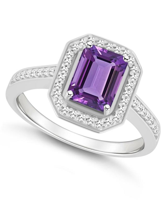 Celebration Gems Sterling Silver 8 mm x 6 mm Emerald Cut Gemstone & 1/5 Carat T.W. Diamond Halo Ring, Womens Purple Product Image