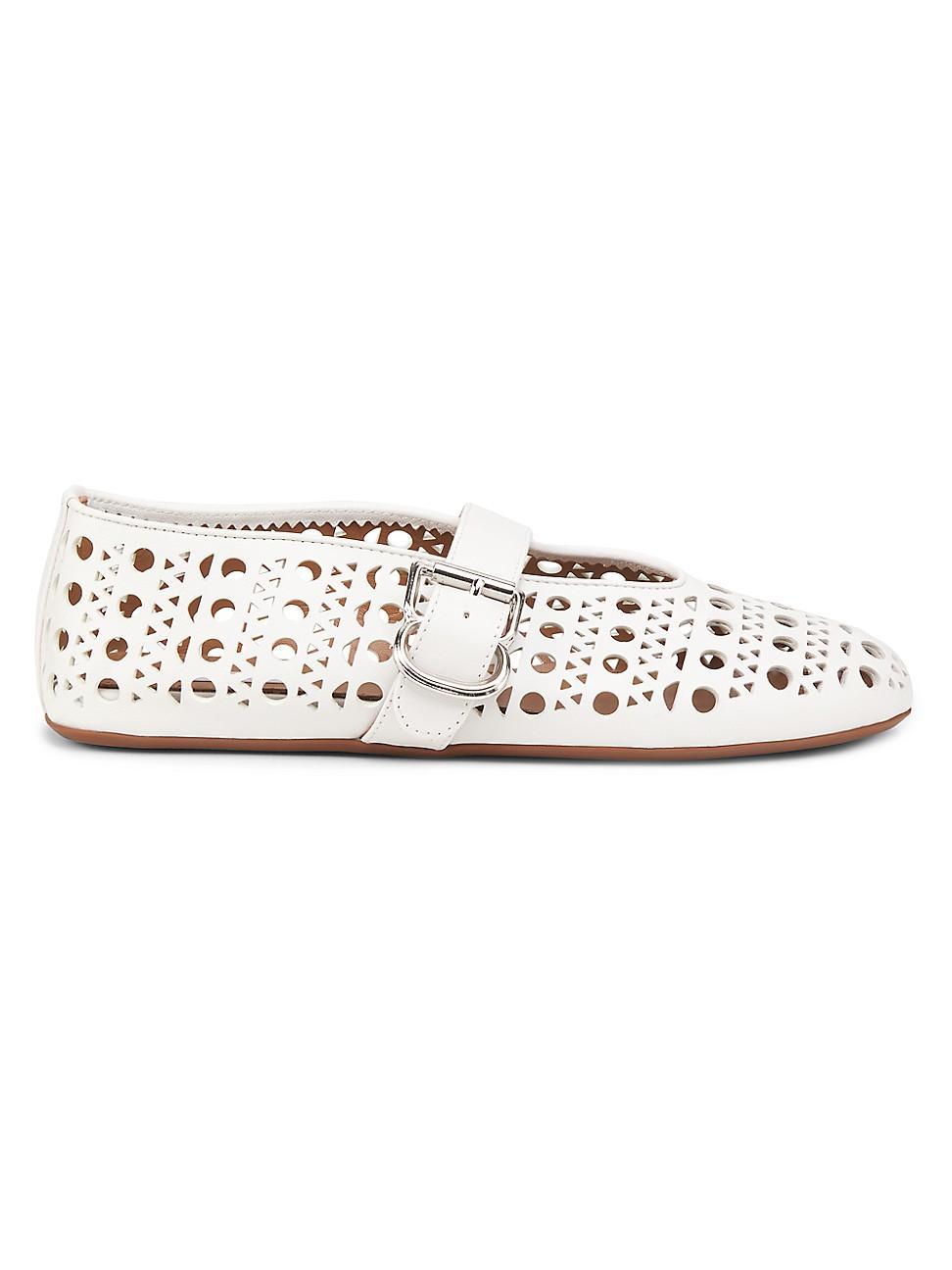 Womens Laser-Cut Leather Ballerina Flats product image