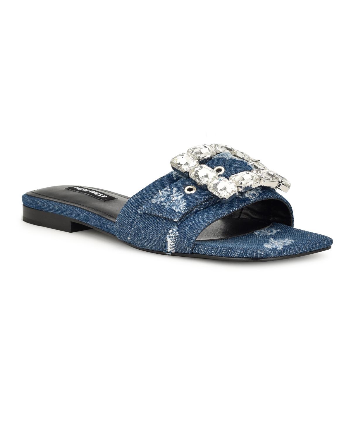 Nine West Matter Slip-on Embellished Womens Flat Sandals Dark Blue Blue Product Image