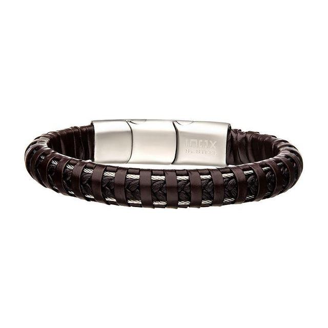 Mens Brown Leather Bracelet Silver Tone Product Image