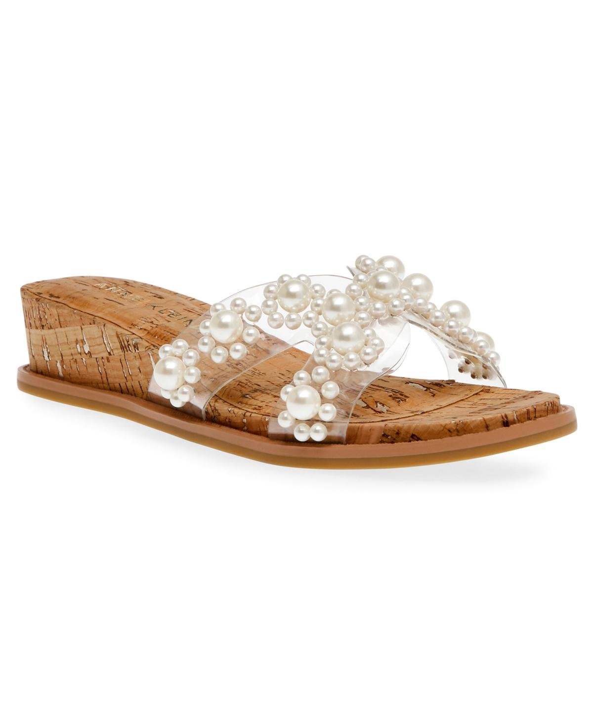 Anne Klein Womens Baila Pearl Cork Wedge Sandals - Clear Vinyl Product Image