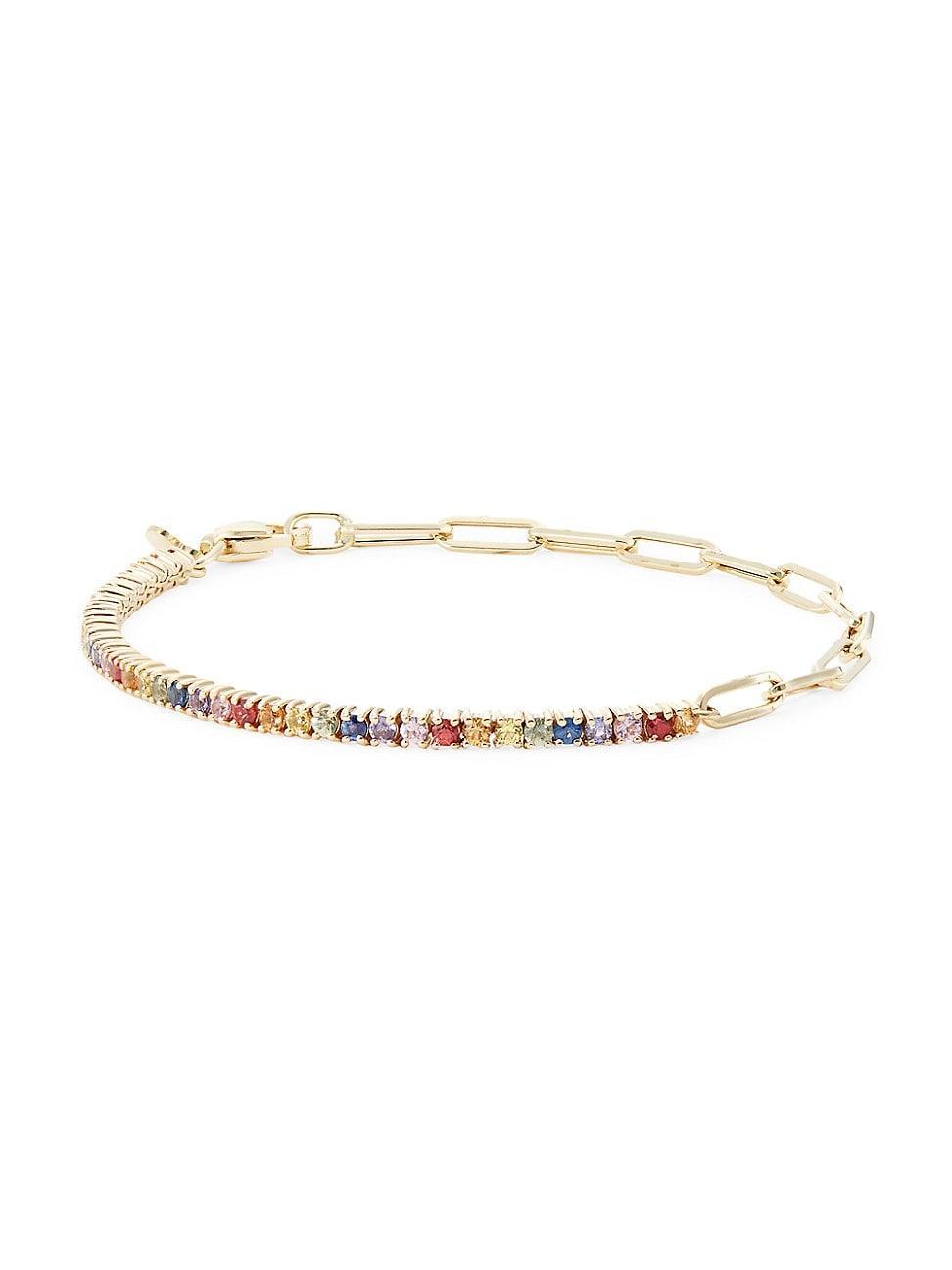 Womens 14K Gold & Half Rainbow Sapphire Tennis Bracelet Product Image