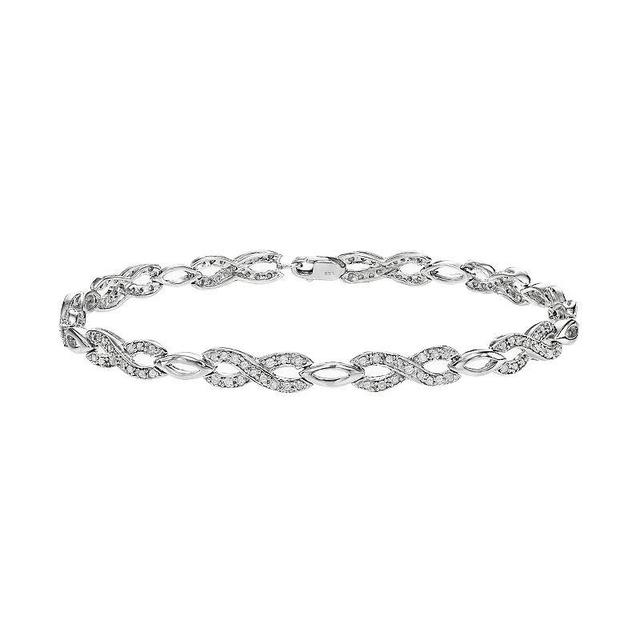 Sterling Silver 3/4 Carat T.W. Diamond Infinity Bracelet, Womens White Product Image