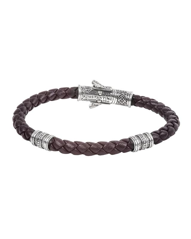 Womens Perseus Sterling Silver & Brown Leather Bracelet Product Image