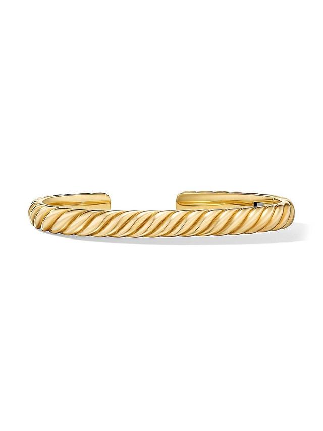 Mens Sculpted Cable Cuff Bracelet in 18K Yellow Gold, 7MM Product Image