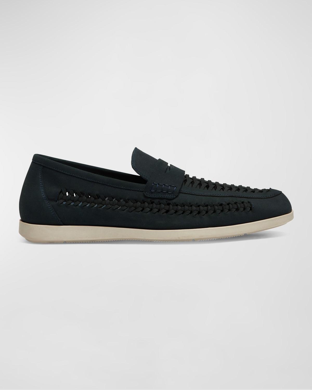 Mens Woven Leather Slippers, Black Product Image