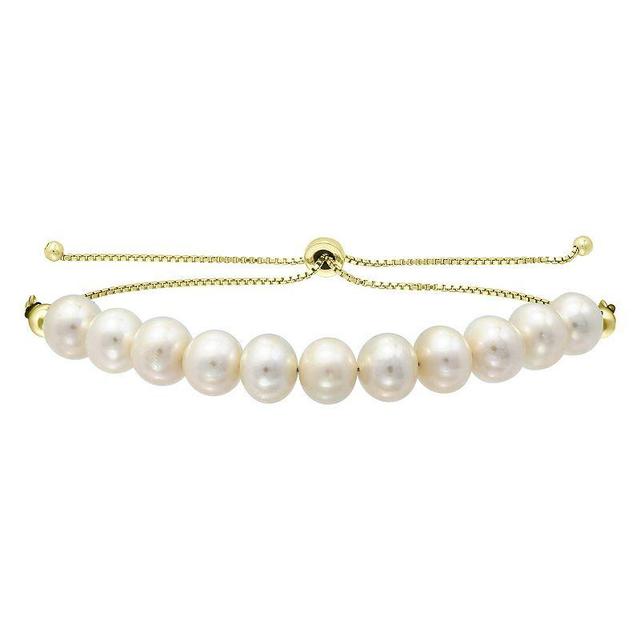 Aleure Precioso Gold Over Sterling Silver Cultured Pearl Frontal Adjustable Bracelet, Womens Rose Gold Tone White Product Image