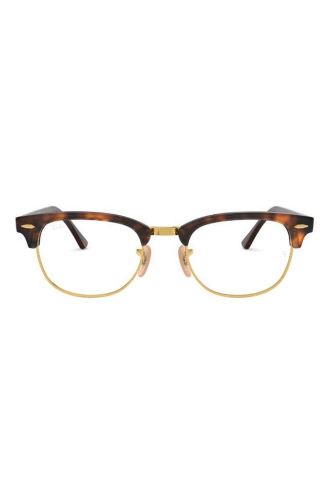 RAY BAN 53mm Square Clubmaster Optical Glasses In Red Havana Product Image