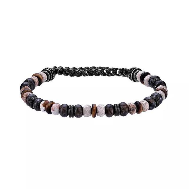 Mens LYNX Black Ion-Plated Stainless Steel Semi Prcious Stone Stretch Bracelet Product Image