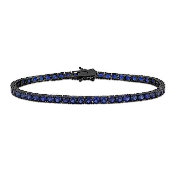 Men's Blue Lab-Created Sapphire Tennis Bracelet in Sterling Silver with Black Rhodium - 9.0" Product Image