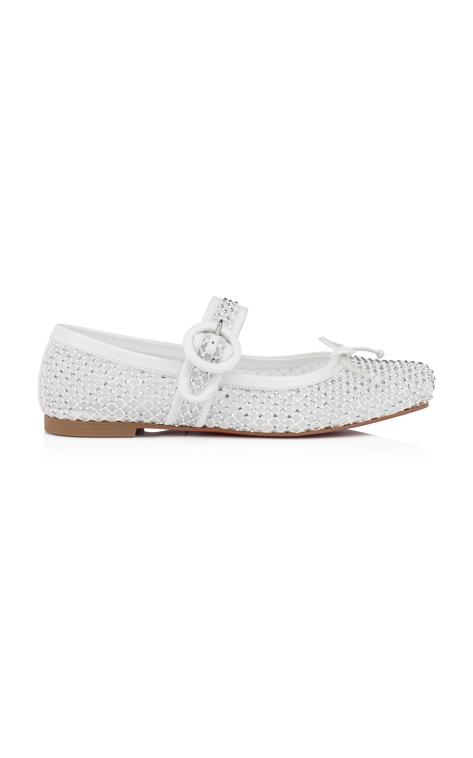 CHRISTIAN LOUBOUTIN Mamastrapitina Crystal-embellished Mesh Ballet Flats In White Product Image