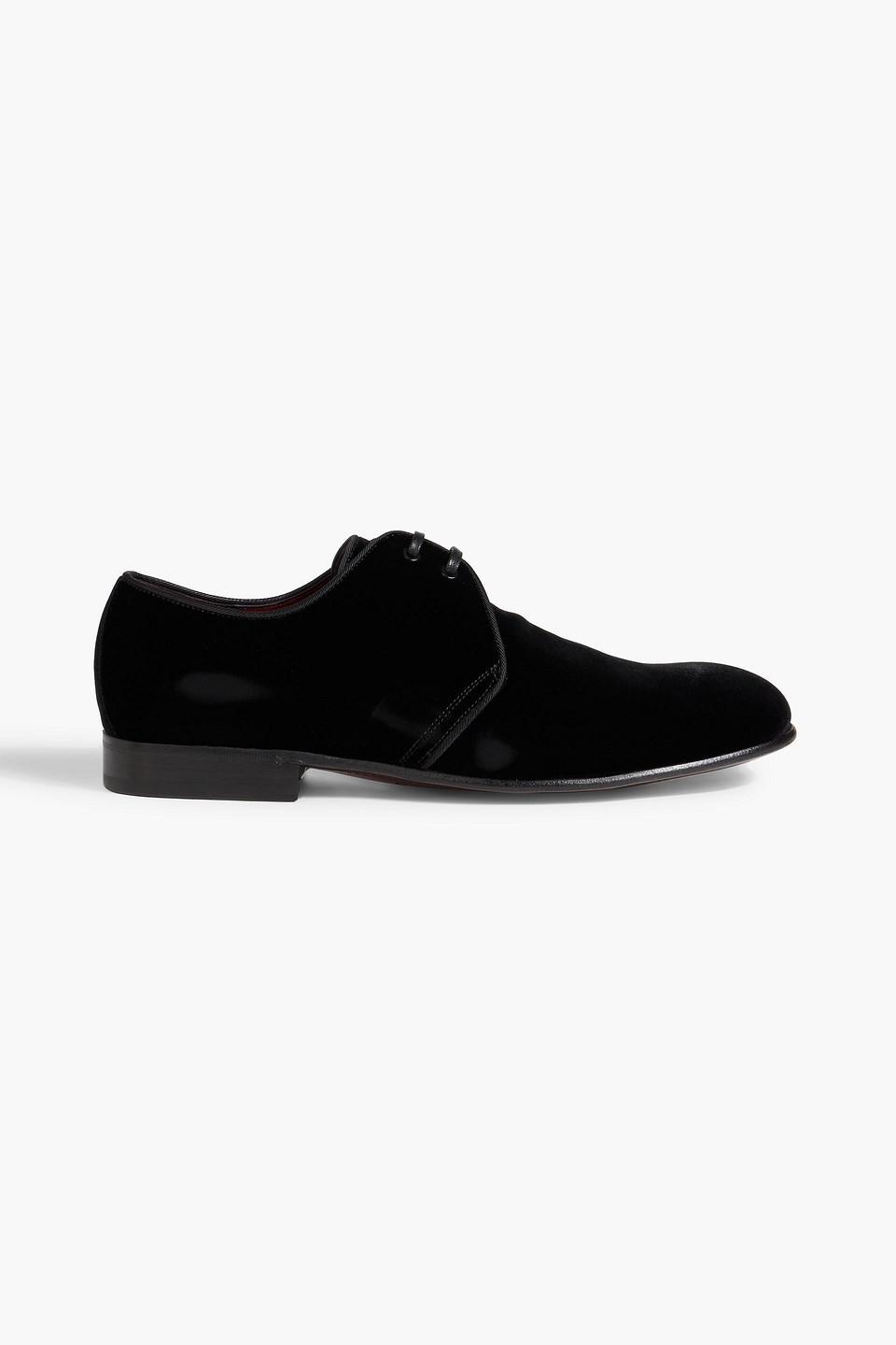 Velvet Derby Shoes With All-over Logo In Black Product Image