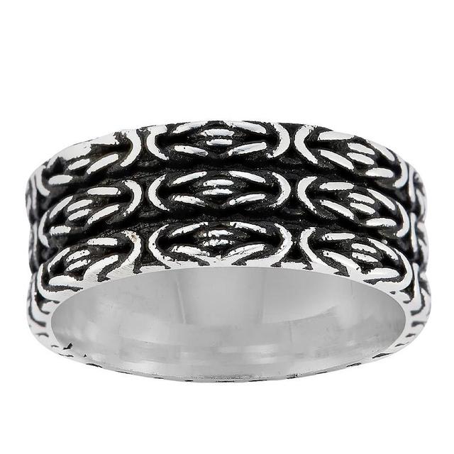 YIELD OF MEN Mens Rhodium Plated Sterling Silver Oxidized Byzantine Ring Product Image