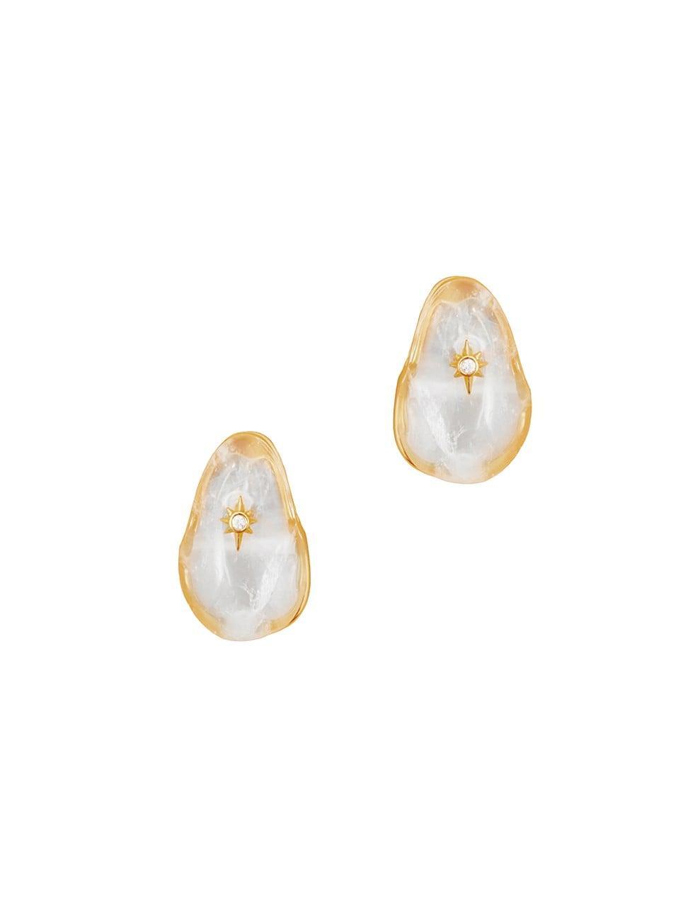 Womens Pebble 20K-Gold-Plated, Rock Crystal Quartz & Cubic Zirconia Earrings Product Image