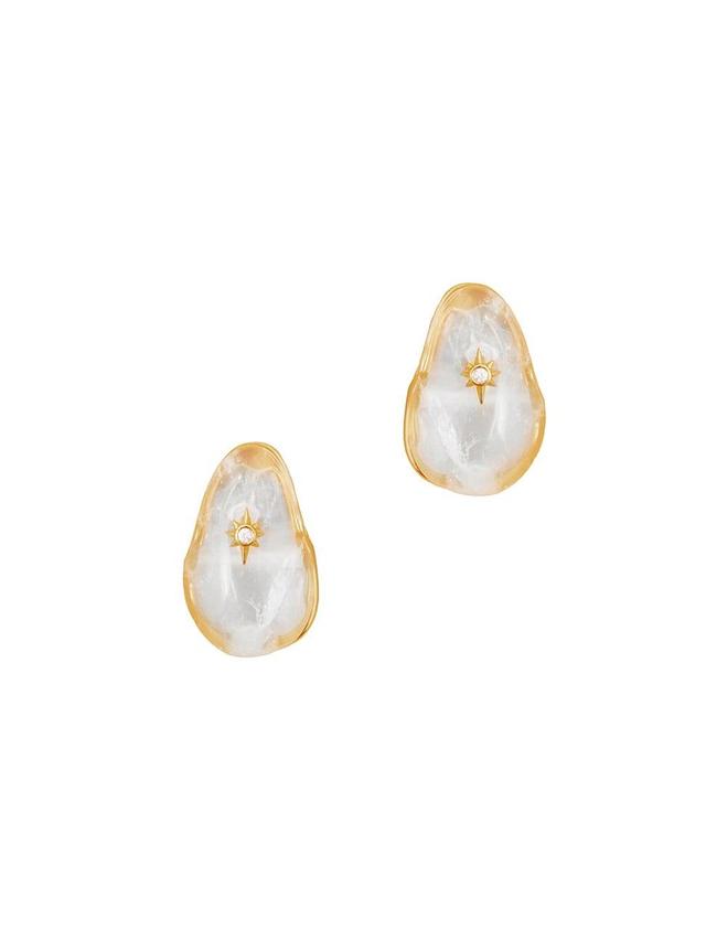 Womens Pebble 20K-Gold-Plated, Rock Crystal Quartz & Cubic Zirconia Earrings Product Image