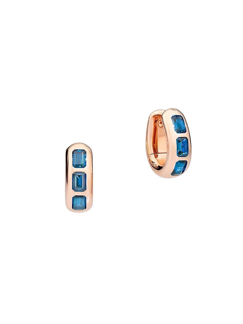 Womens Iconica 18K Rose Gold & London Blue Topaz Oval Huggie Hoop Earrings Product Image