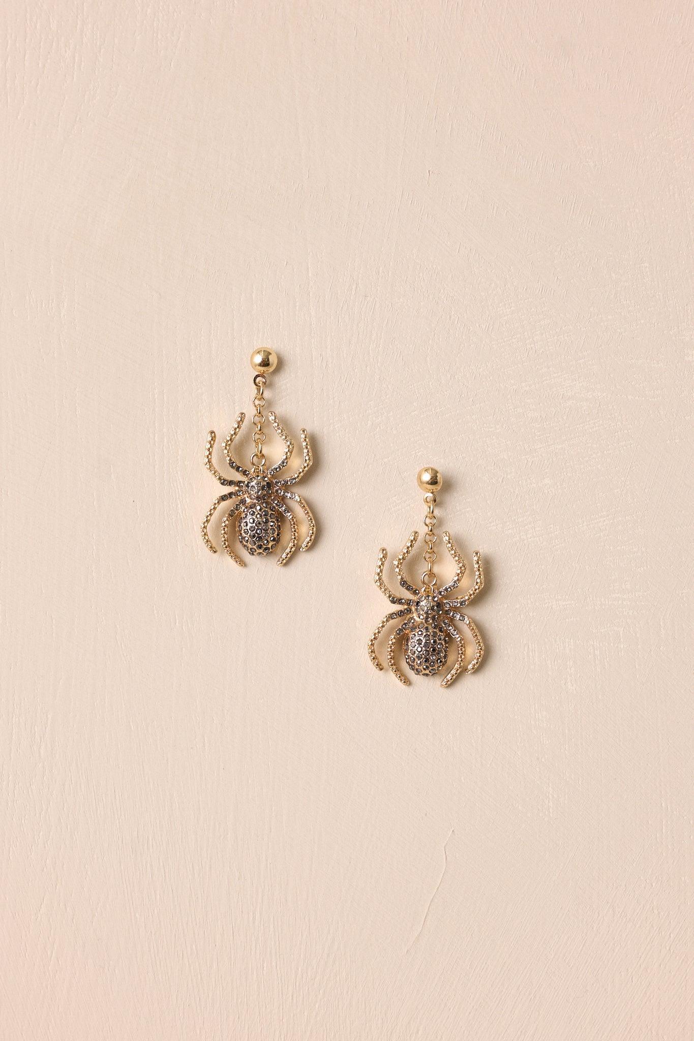 Stopping by Woods Gold & Rhinestone Spider Earrings Product Image