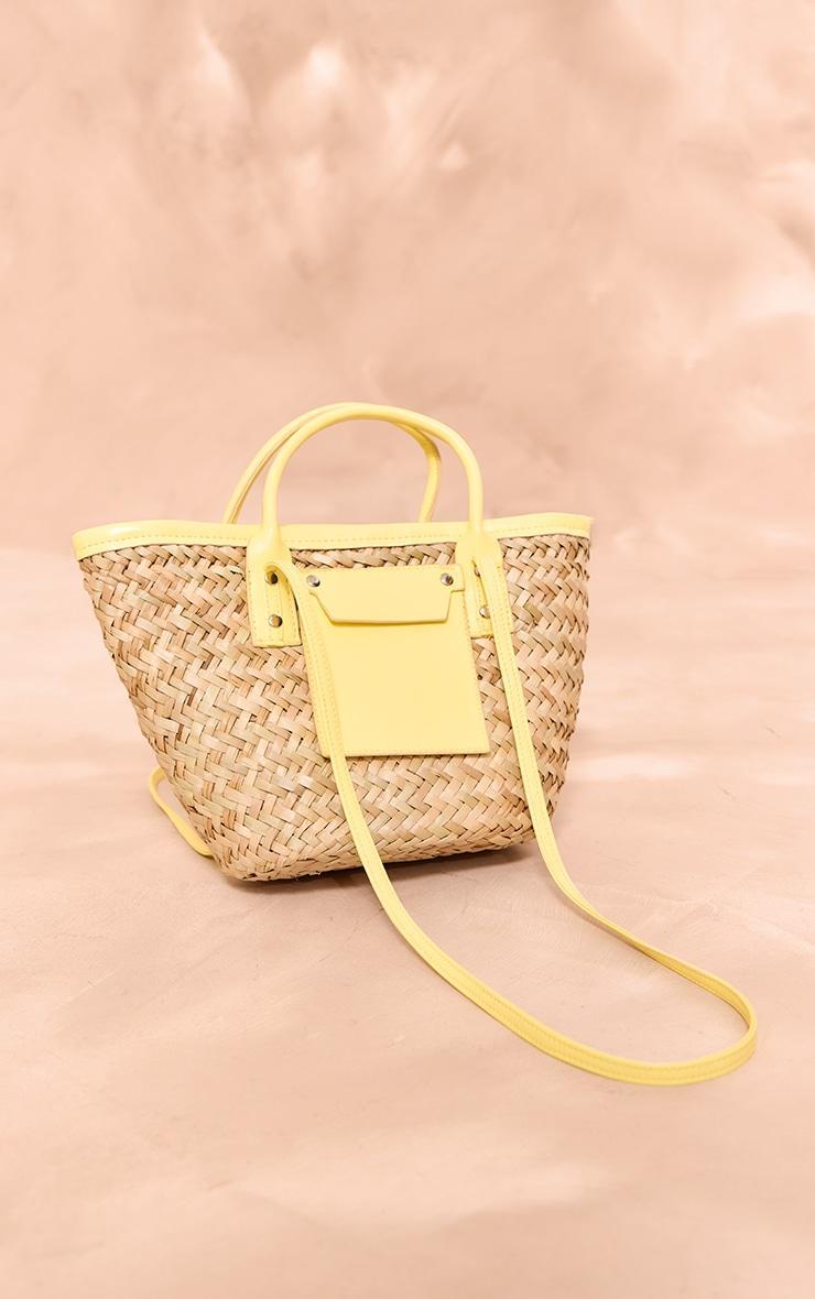 Lemon Mini PU Trim Straw Tote Bag Product Image