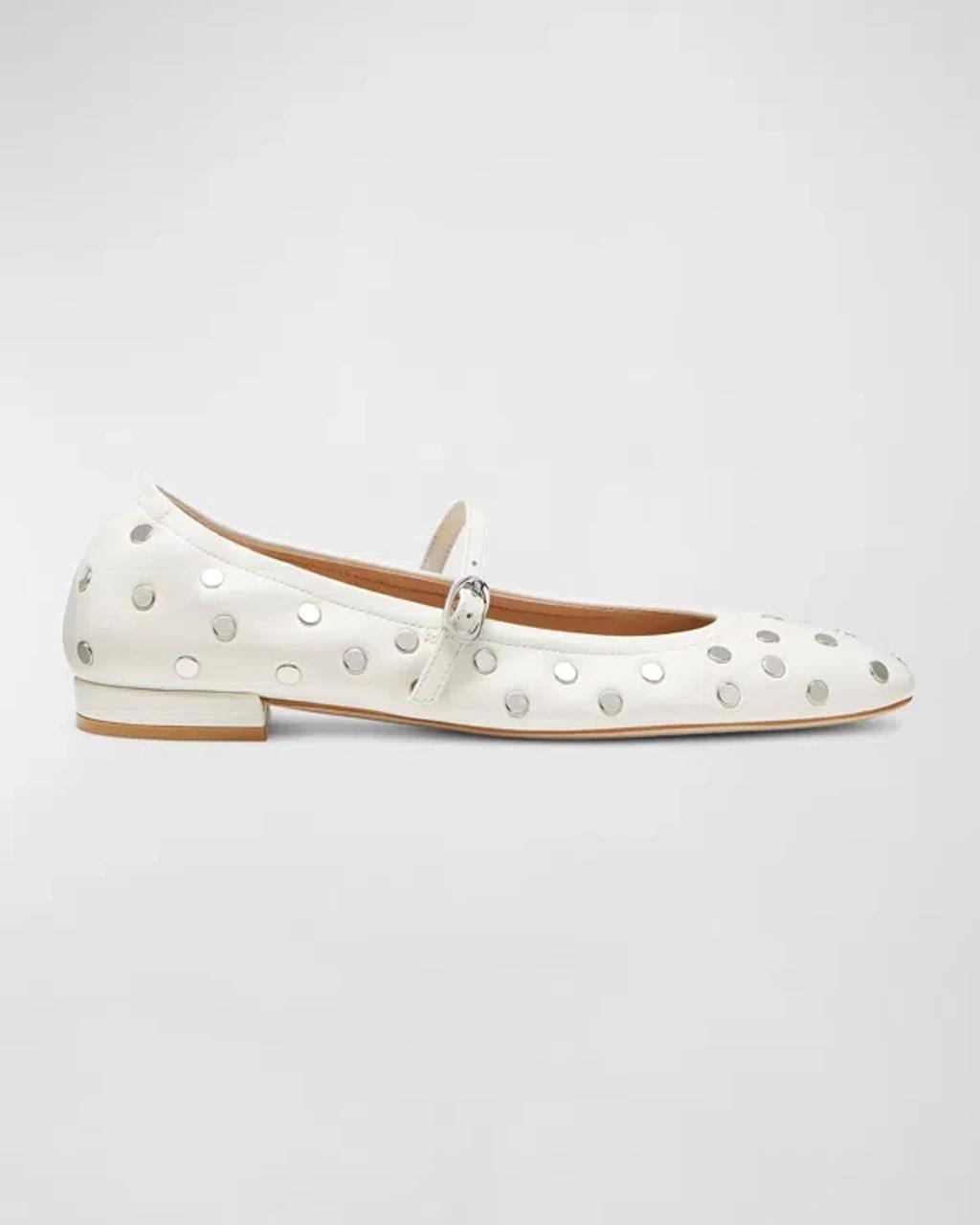 Claris Studded Leather Mary Jane Flats In Cream Product Image