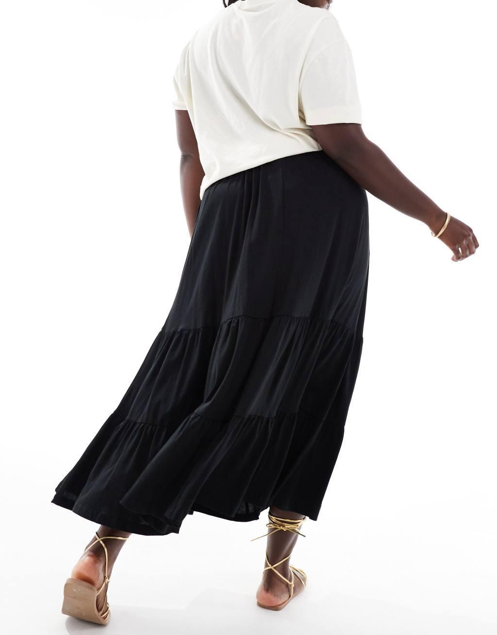 ONLY Curve tiered maxi skirt in black   Product Image