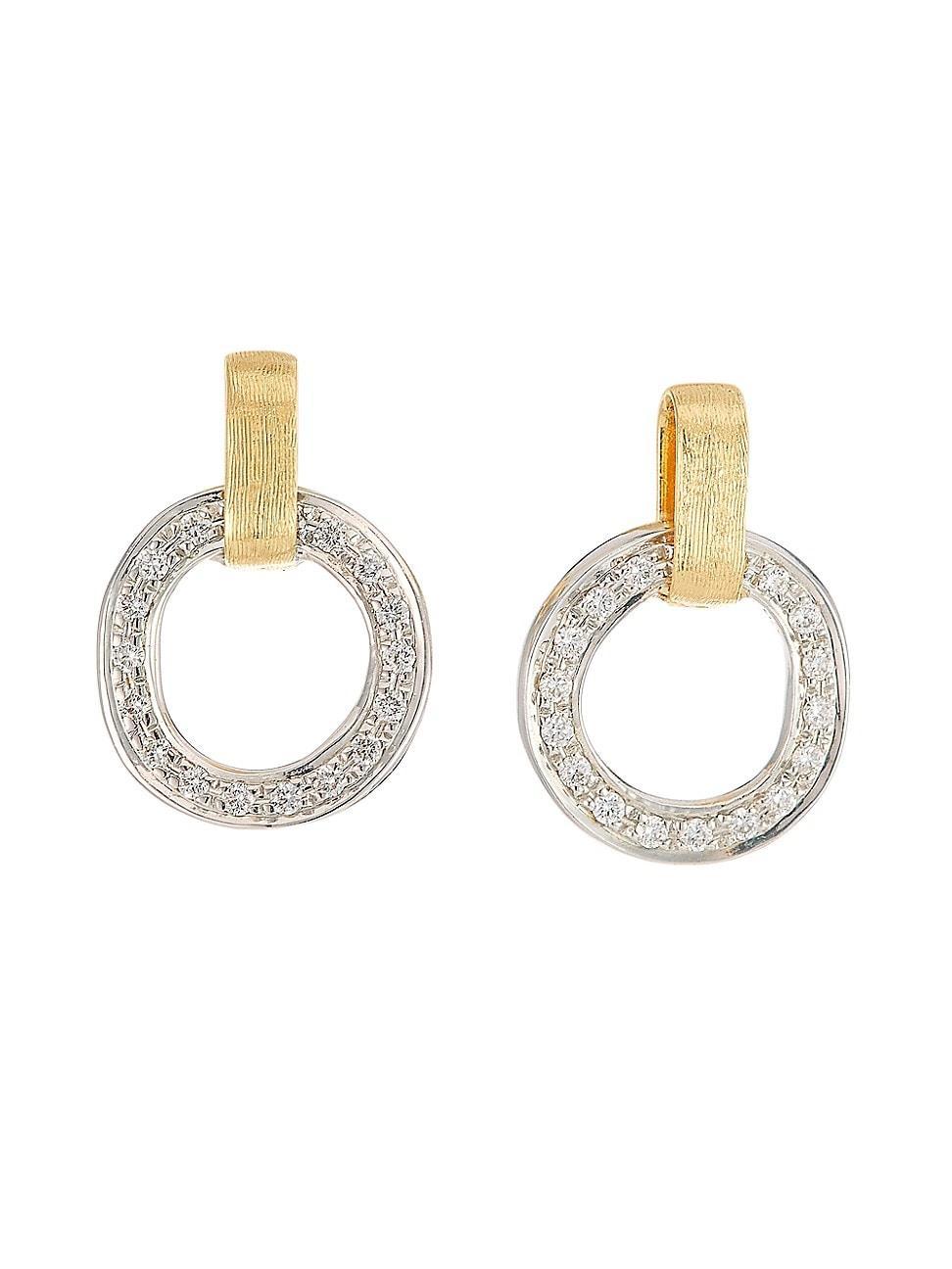 Womens Jaipur Two-Tone 18K Gold & Diamond Hoop Drop Earrings Product Image