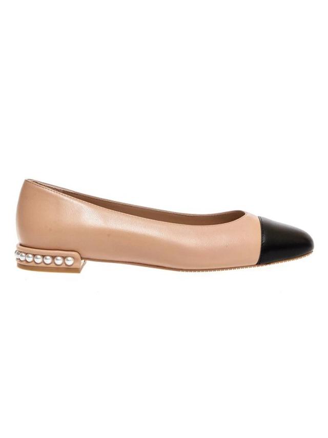 Lambskin Pearly-stud Ballerina Flats In Brown Product Image