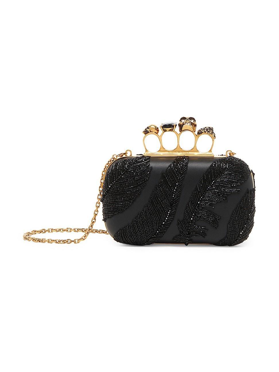 Womens Beaded Leather Skull Clutch Product Image