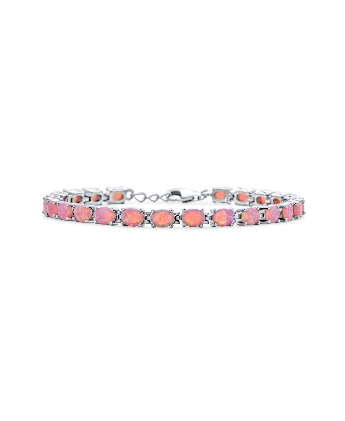 Bling Jewelry Simple Strand Created Pink Synthetic Opal Tennis Bracelet For Women Sterling Silver 7-7.5 Inch Product Image