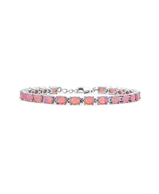 Simple Strand Created Pink Opal Tennis Bracelet For Women .925 Sterling Silver October Birthstone 7-7.5 Inch Product Image