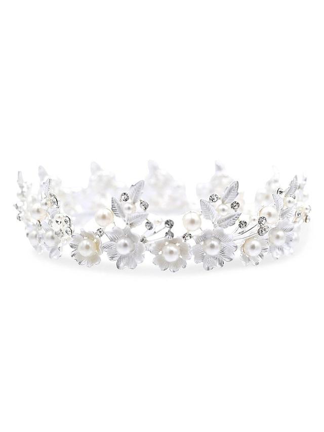 Womens Crystal Pearl Floral Crown Product Image