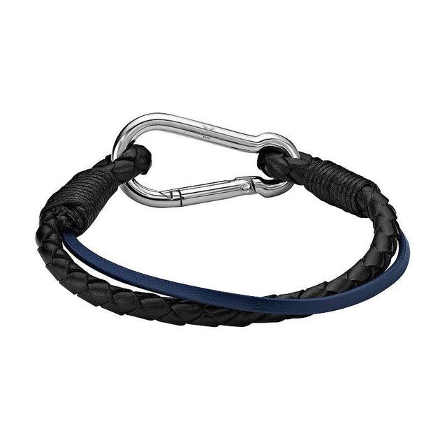 LYNX Mens Stainless Steel Black & Blue Leather Double Strand Bracelet Product Image