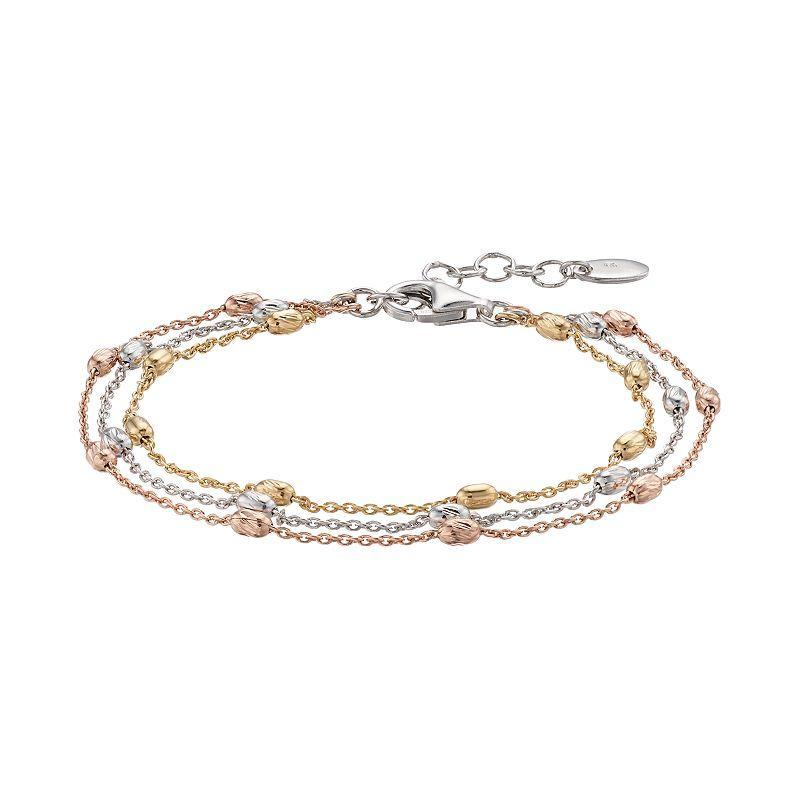 Tri Tone Sterling Silver Multi Strand Beaded Bracelet, Womens Product Image