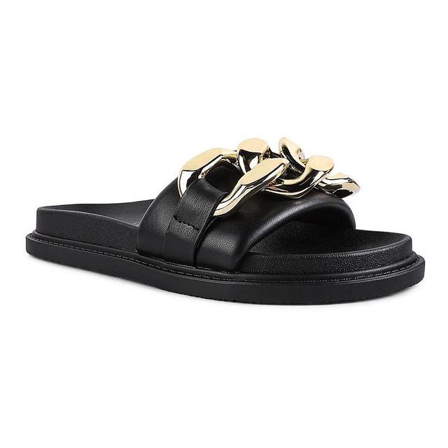 London Rag Womens Onyx Metal Chain Slide Sandals Product Image