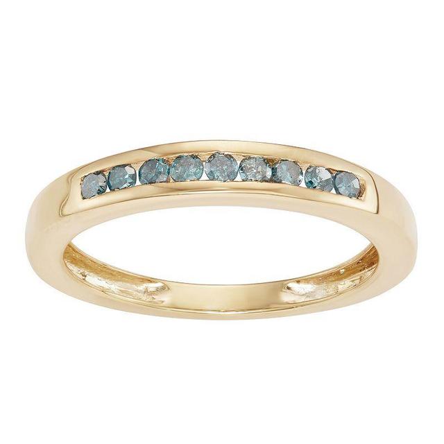 HDI 10k Gold Over Silver 1/4 Carat T.W. Diamond Blue Diamond Channel Band, Womens Gold Over Sterling Product Image