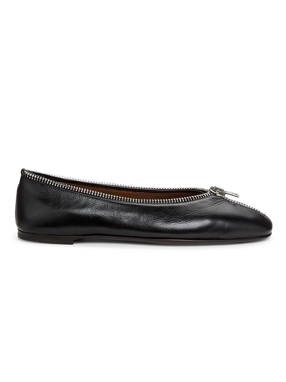 Womens Amanda Zipper-Detailed Leather Ballet Flats Product Image