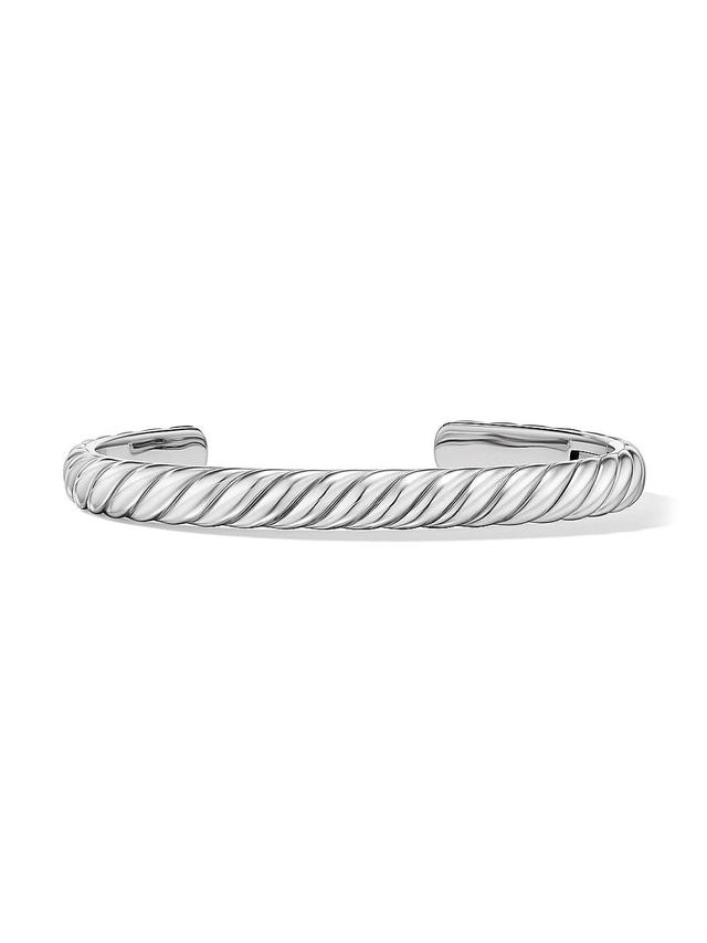 Mens Sculpted Cable Cuff Bracelet in 18K White Gold, 7MM Product Image