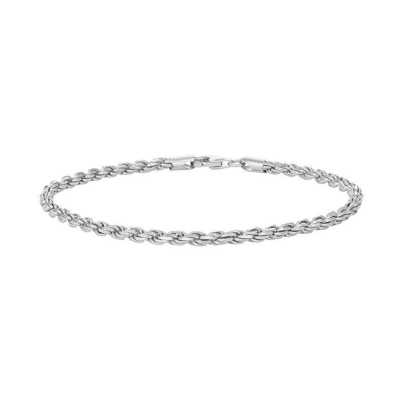 Mens Sterling Silver Rope Chain Bracelet, Size: 8.5, Grey Product Image