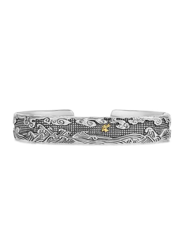 Mens Waves Cuff Bracelet in Sterling Silver Product Image