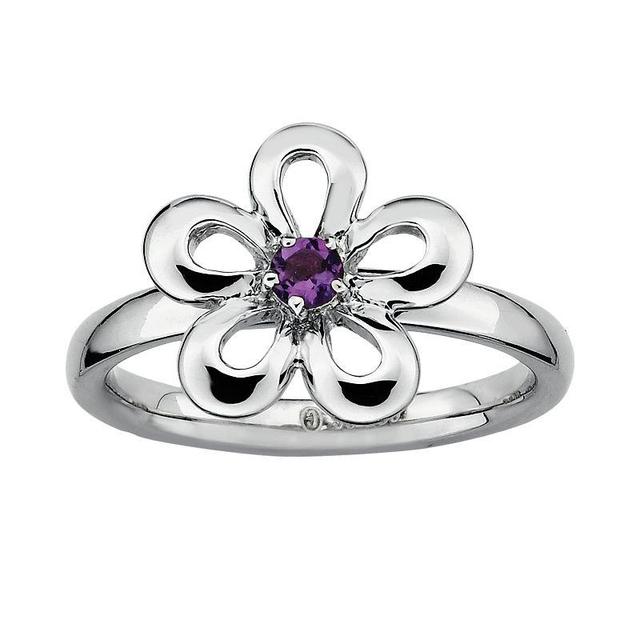 Stacks & Stones Sterling Silver Amethyst Flower Stack Ring, Womens Grey Product Image