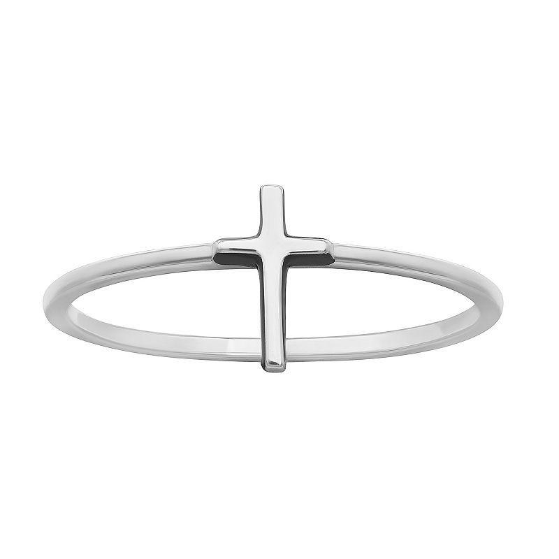 PRIMROSE Sterling Silver Cross Band Ring, Womens Grey Product Image