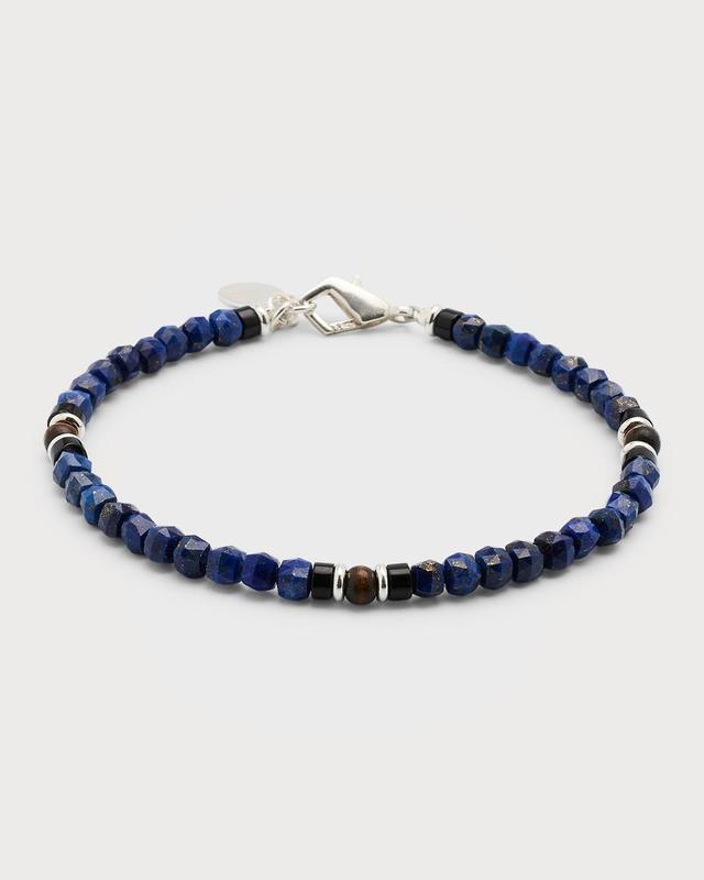 Mens Beaded Wood & Sterling Silver Bracelet Product Image