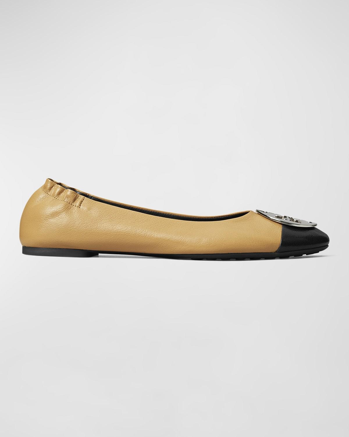 Tory Burch Claire Cap-Toe Ballet (Ginger Shortbread/Perfect Black) Women's Flat Shoes Product Image