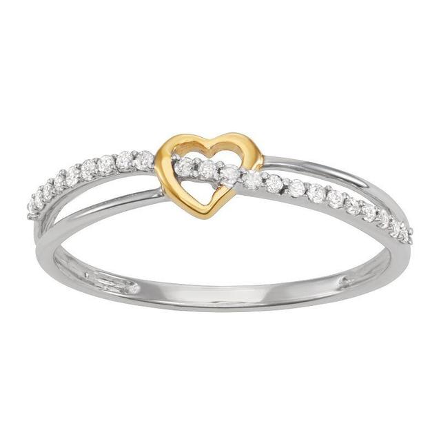 HDI Two Tone Sterling Silver 1/10 Carat T.W. Diamond Crossover Heart Ring, Womens Product Image