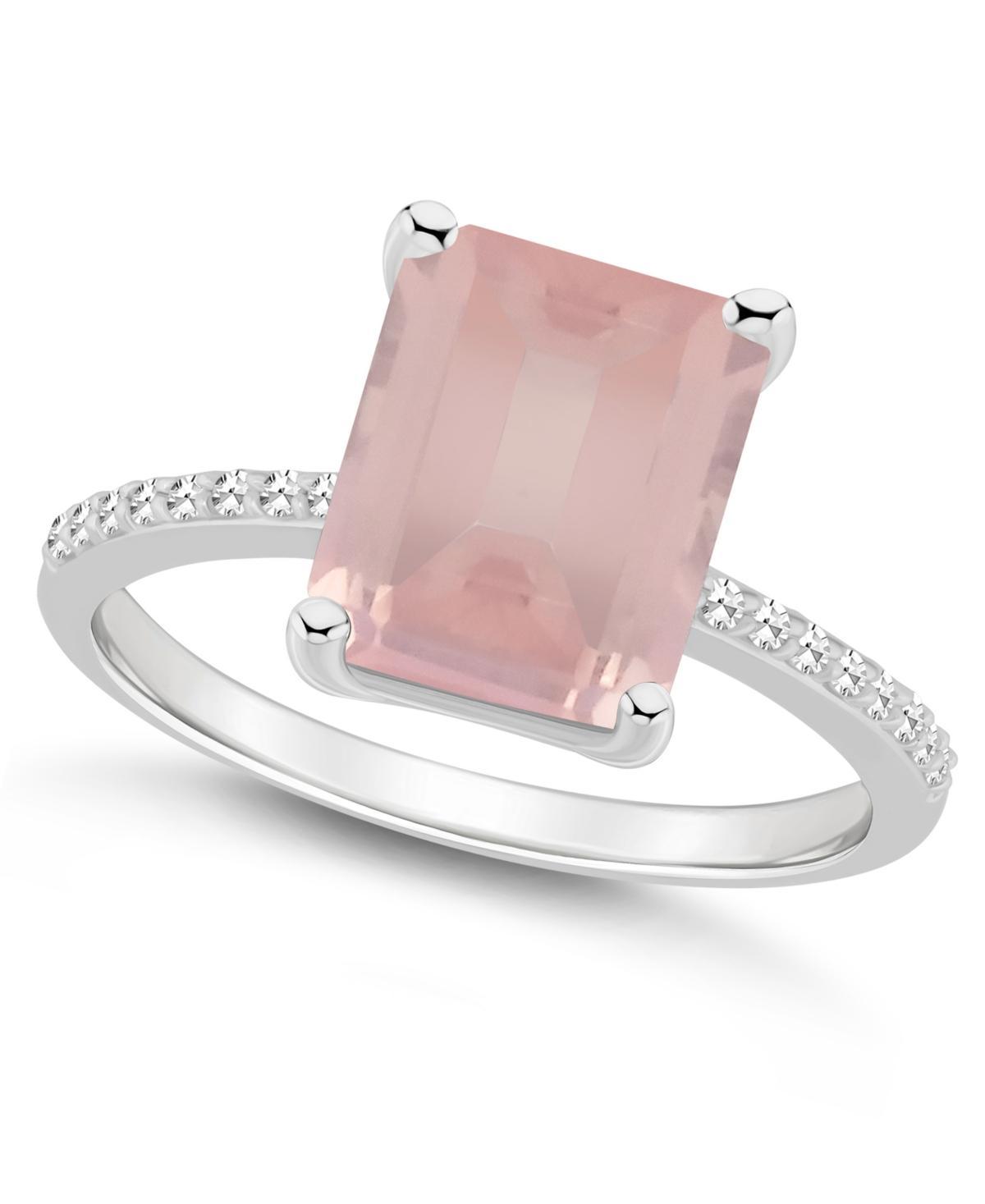 Alyson Layne Sterling Silver 10 mm x 8 mm Emerald Cut Gemstone & 1/10 Carat T.W. Diamond Ring, Womens, Pink Quartz Product Image