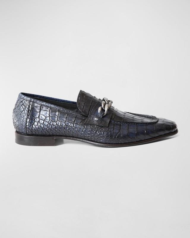 Mens Croc-Printed Leather Chain Loafers Product Image