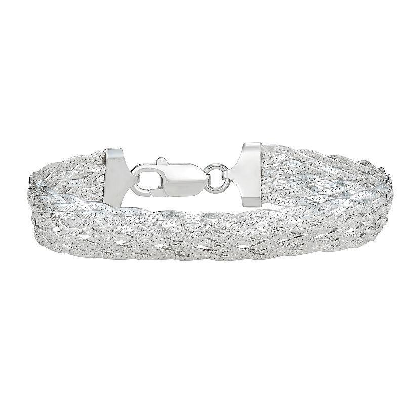 Sterling Silver Braided Herringbone Bracelet, Womens Silvertone Product Image