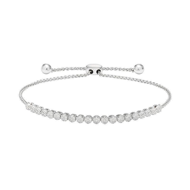 Sterling Silver 1/4 Carat T.W. Diamond Cluster Bolo Bracelet, Womens White Product Image