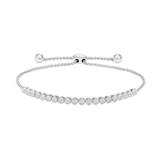 Sterling Silver 1/4 Carat T.W. Diamond Cluster Bolo Bracelet, Womens White Product Image