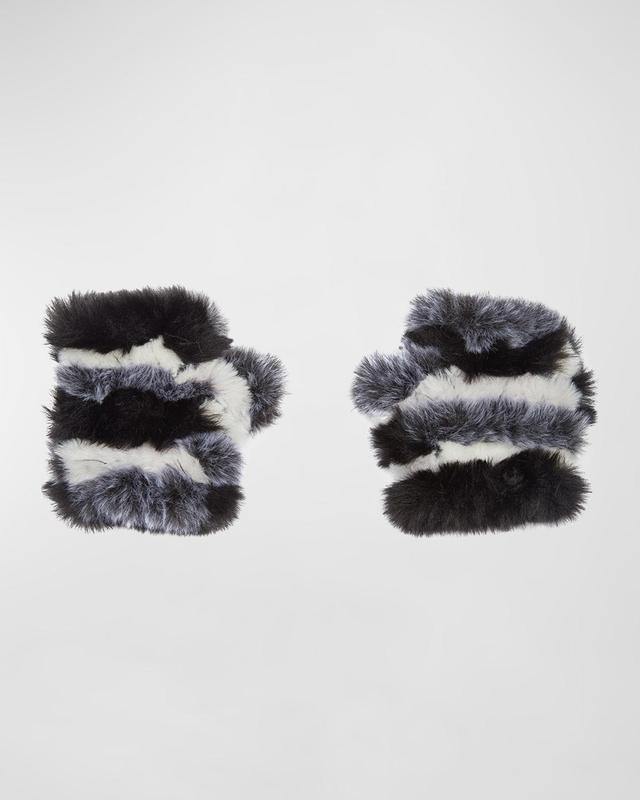 Womens Mandy Multicolor Faux Fur Mittens - Black White Multi Product Image