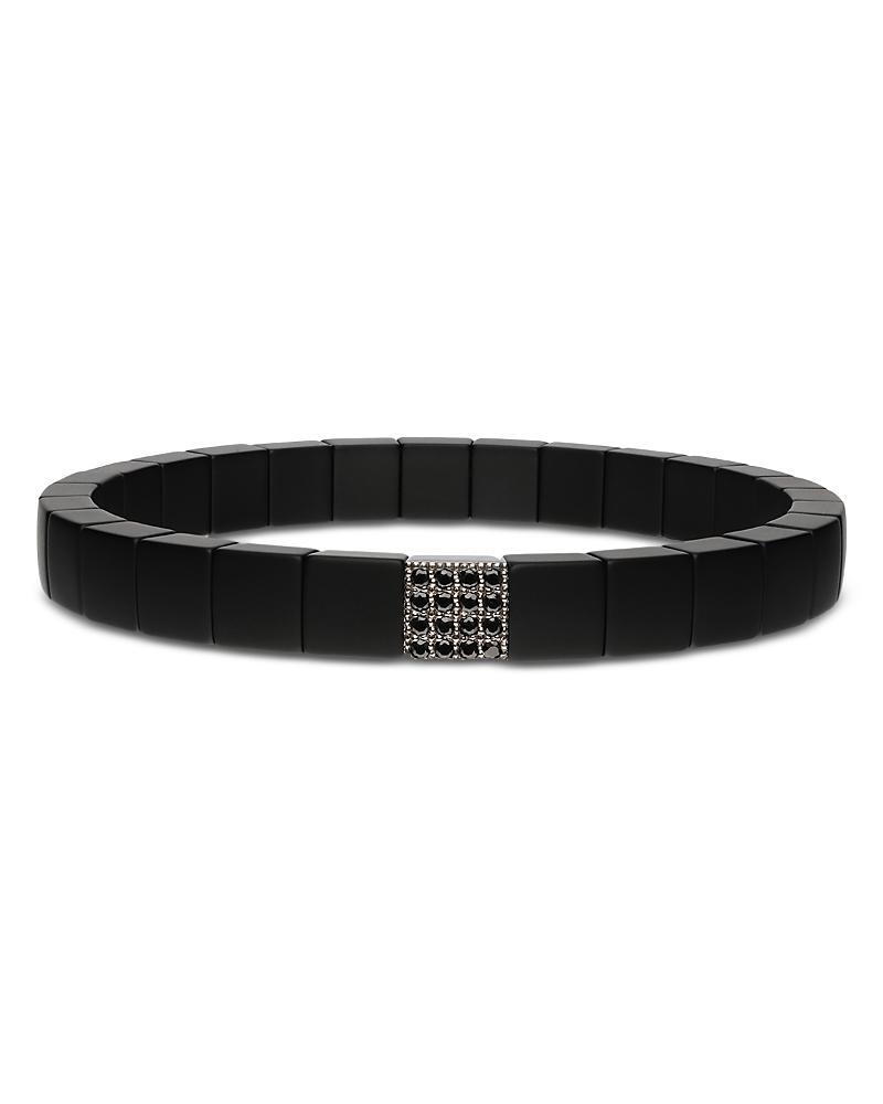 Roberto Demeglio Mens Scacco Black Diamond Pave & 18K White Gold Small Stretch Bracelet Product Image